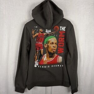 Dennis Rodman "The Worm" Chicago Bulls Pullover Hoodie Gray Size Medium NEW